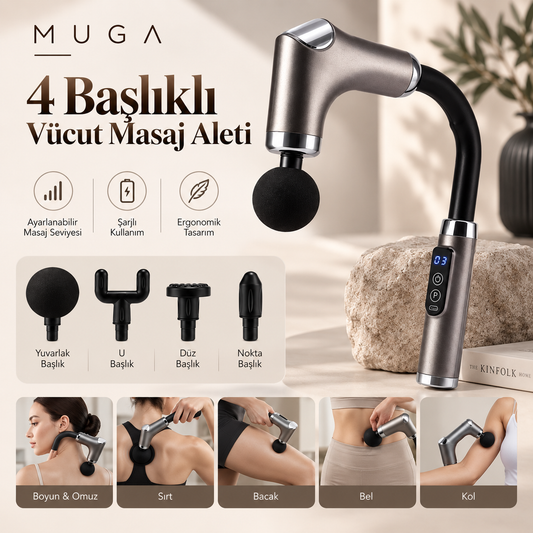 Muga 4 Başlıklı Çok Amaçlı Vücut Masaj Aleti