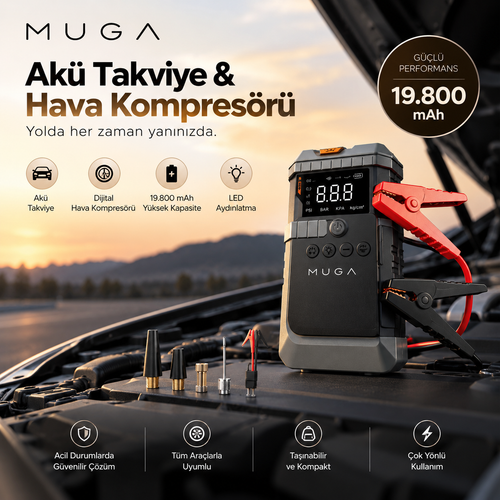 Muga 19.800 mAh Akü Takviye Cihazı & Dijital Hava Kompresörü