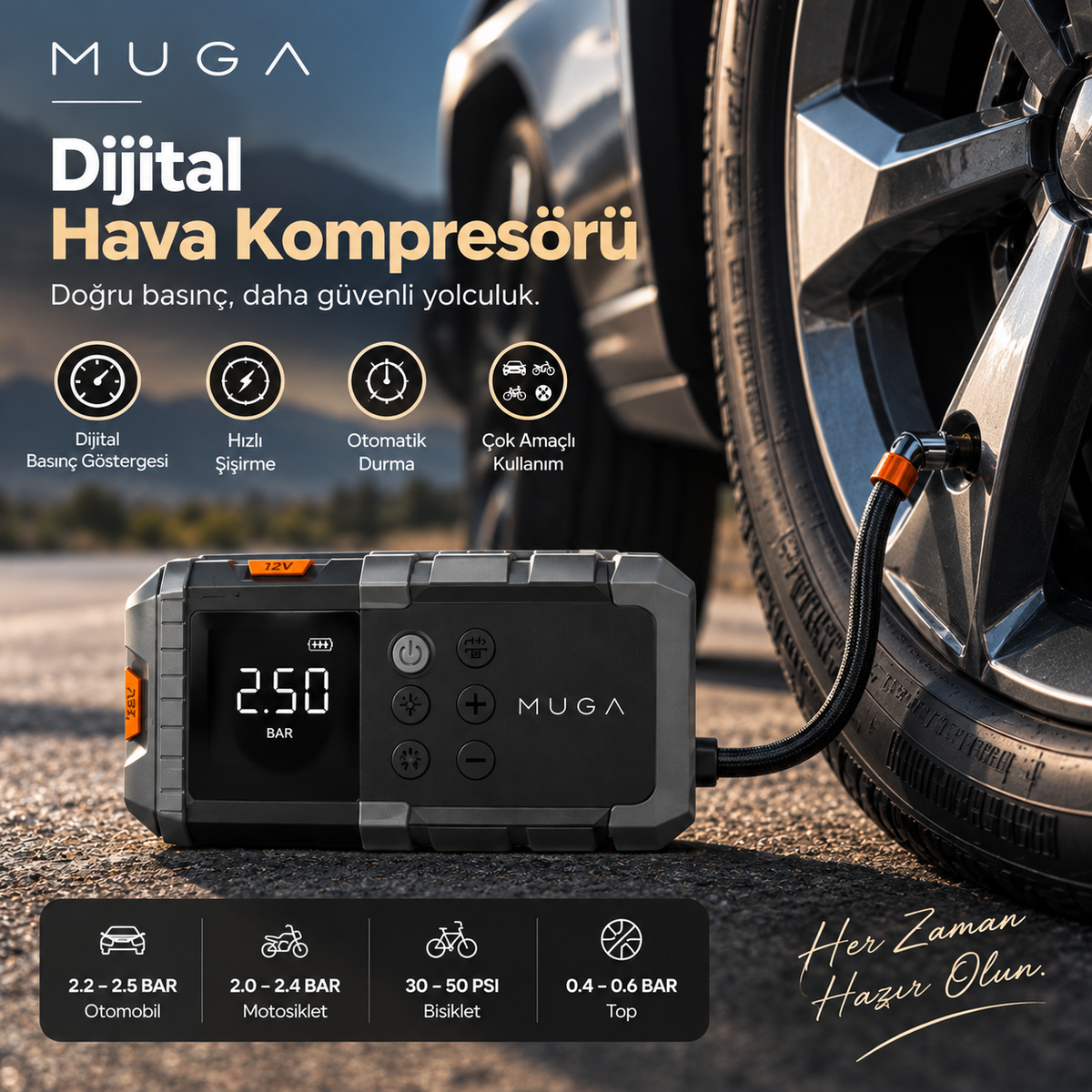 Muga 19.800 mAh Akü Takviye Cihazı & Dijital Hava Kompresörü