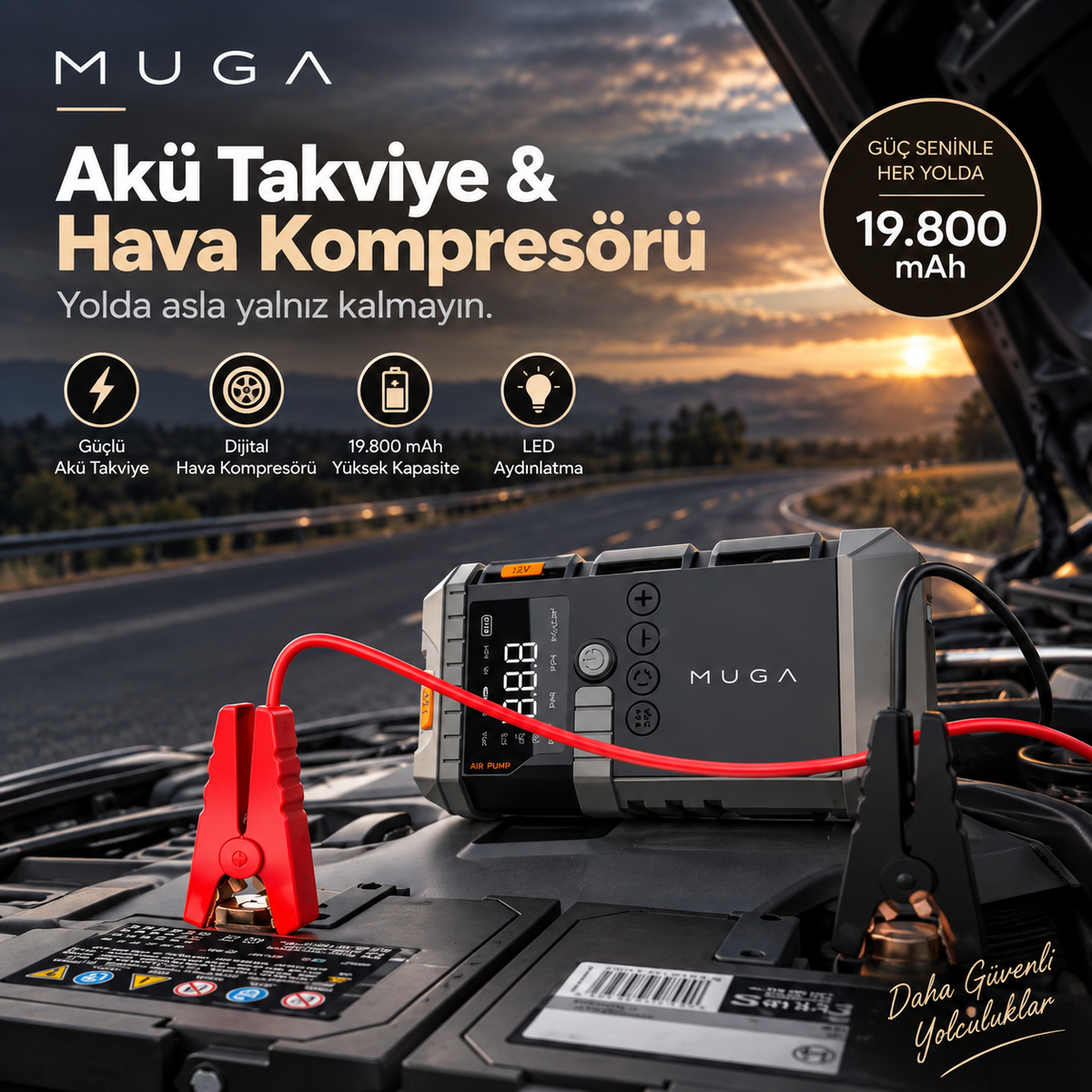 Muga 19.800 mAh Akü Takviye Cihazı & Dijital Hava Kompresörü