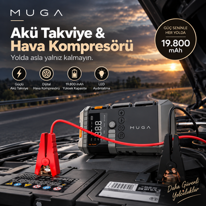 Muga 19.800 mAh Akü Takviye Cihazı & Dijital Hava Kompresörü